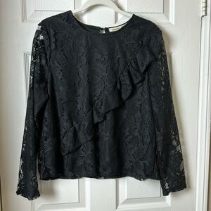 LIBERTY LOVE Black Long-Sleeve Lace Blouse - Size L